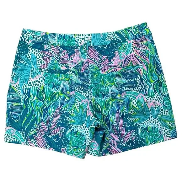 Lilly Pulitzer NWOT Botanical Green Holiday In The Sun Leaf Print Shorts Size 4 - Picture 5 of 7
